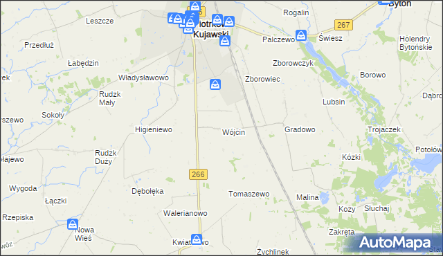 mapa Wójcin gmina Piotrków Kujawski, Wójcin gmina Piotrków Kujawski na mapie Targeo