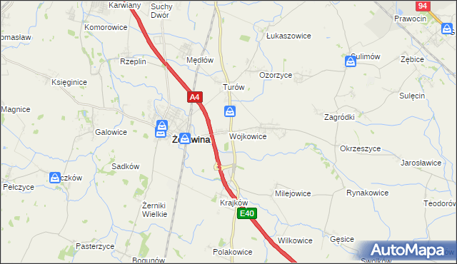 mapa Wojkowice gmina Żórawina, Wojkowice gmina Żórawina na mapie Targeo