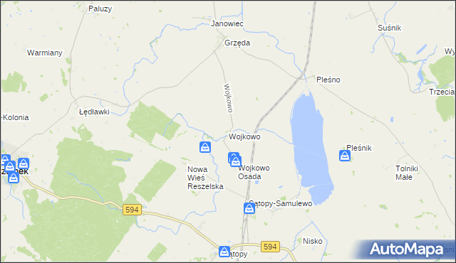 mapa Wojkowo gmina Bisztynek, Wojkowo gmina Bisztynek na mapie Targeo