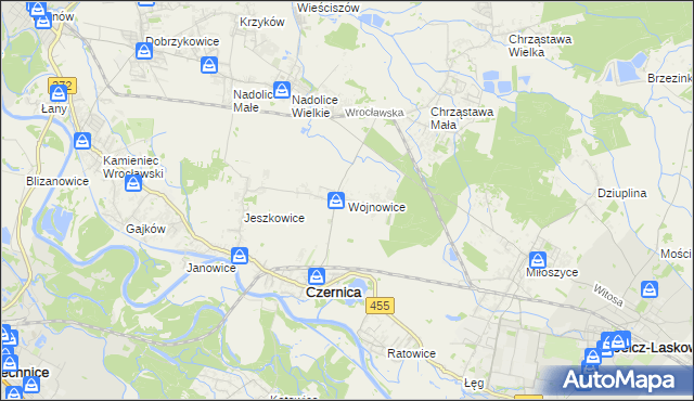 mapa Wojnowice gmina Czernica, Wojnowice gmina Czernica na mapie Targeo