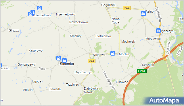 mapa Wojnowo gmina Sicienko, Wojnowo gmina Sicienko na mapie Targeo