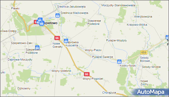 mapa Wojny-Piecki, Wojny-Piecki na mapie Targeo