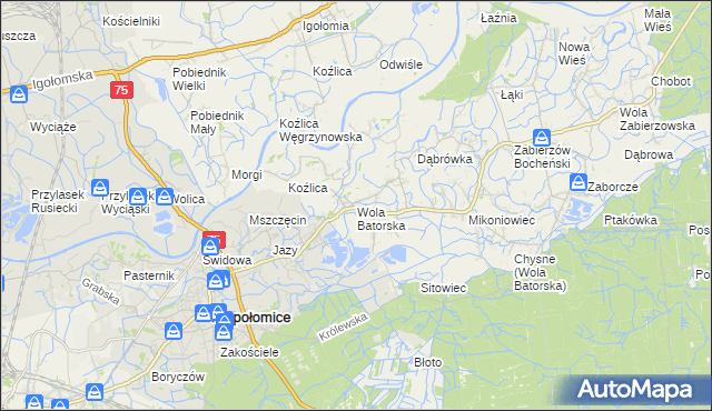 mapa Wola Batorska, Wola Batorska na mapie Targeo