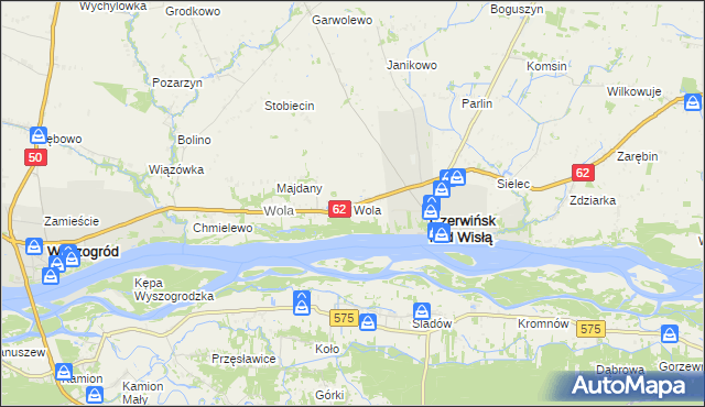 mapa Wola gmina Czerwińsk nad Wisłą, Wola gmina Czerwińsk nad Wisłą na mapie Targeo