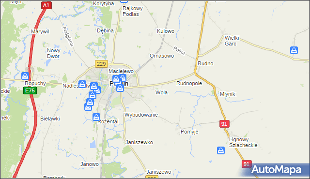 mapa Wola gmina Pelplin, Wola gmina Pelplin na mapie Targeo