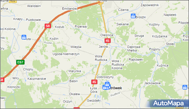 mapa Wola Rudlicka, Wola Rudlicka na mapie Targeo