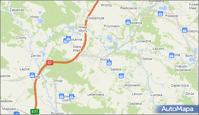 mapa Wolica gmina Chęciny, Wolica gmina Chęciny na mapie Targeo