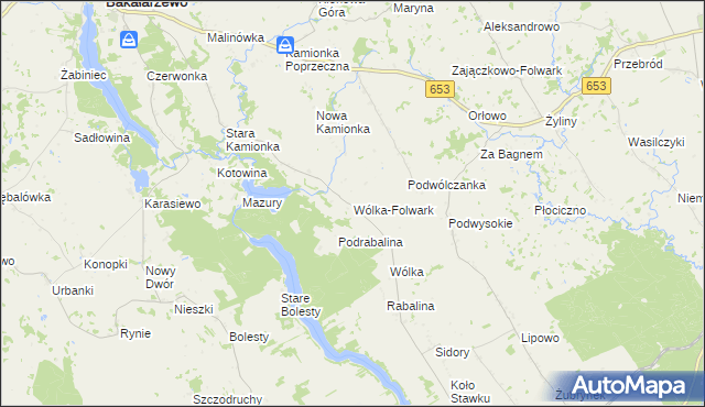 mapa Wólka-Folwark gmina Bakałarzewo, Wólka-Folwark gmina Bakałarzewo na mapie Targeo