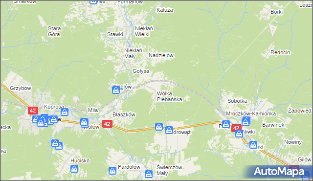 mapa Wólka Plebańska gmina Stąporków, Wólka Plebańska gmina Stąporków na mapie Targeo