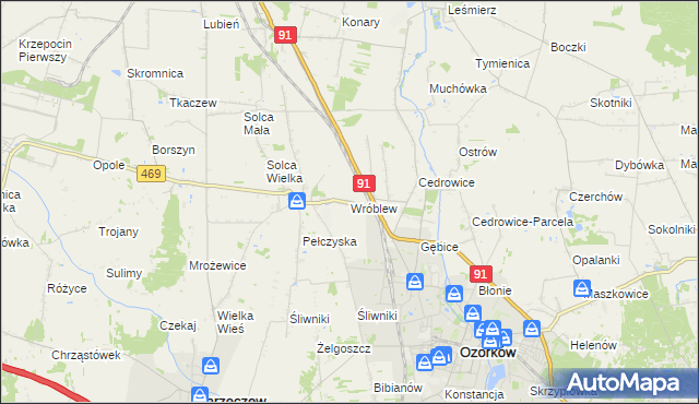 mapa Wróblew gmina Ozorków, Wróblew gmina Ozorków na mapie Targeo