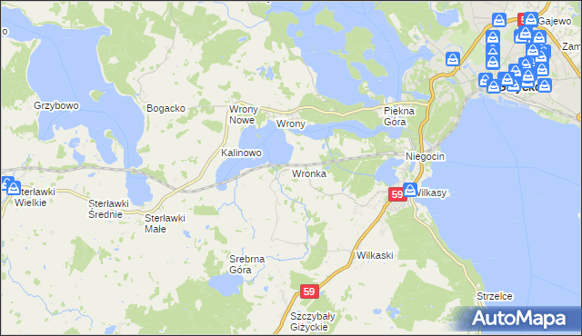 mapa Wronka gmina Giżycko, Wronka gmina Giżycko na mapie Targeo