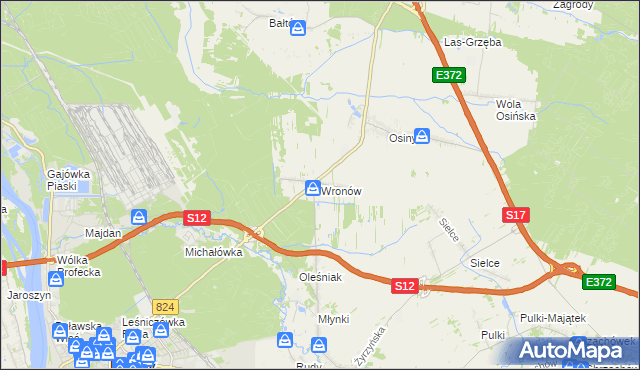 mapa Wronów gmina Końskowola, Wronów gmina Końskowola na mapie Targeo