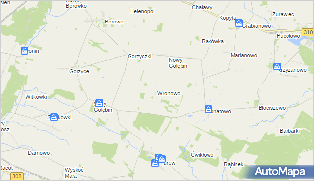 mapa Wronowo gmina Kościan, Wronowo gmina Kościan na mapie Targeo