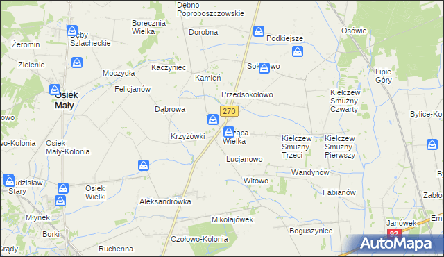 mapa Wrząca Wielka gmina Koło, Wrząca Wielka gmina Koło na mapie Targeo