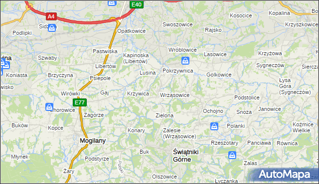 mapa Wrząsowice, Wrząsowice na mapie Targeo