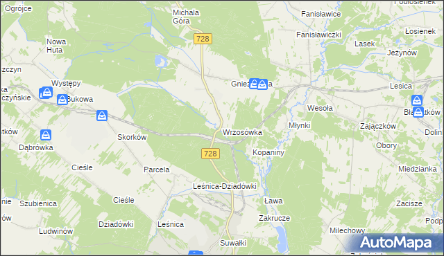 mapa Wrzosówka gmina Małogoszcz, Wrzosówka gmina Małogoszcz na mapie Targeo