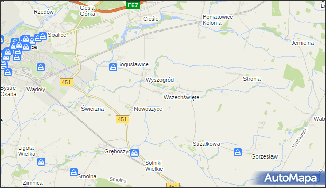 mapa Wszechświęte gmina Oleśnica, Wszechświęte gmina Oleśnica na mapie Targeo