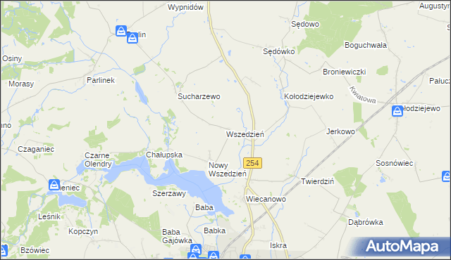 mapa Wszedzień gmina Mogilno, Wszedzień gmina Mogilno na mapie Targeo
