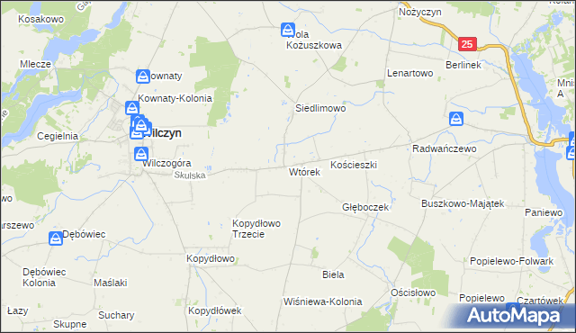 mapa Wtórek gmina Wilczyn, Wtórek gmina Wilczyn na mapie Targeo