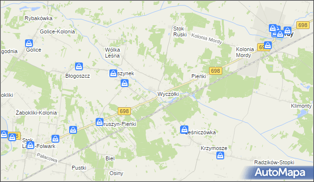 mapa Wyczółki gmina Mordy, Wyczółki gmina Mordy na mapie Targeo