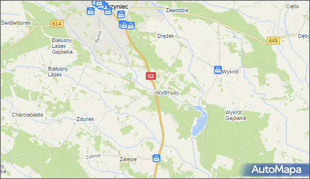 mapa Wydmusy, Wydmusy na mapie Targeo