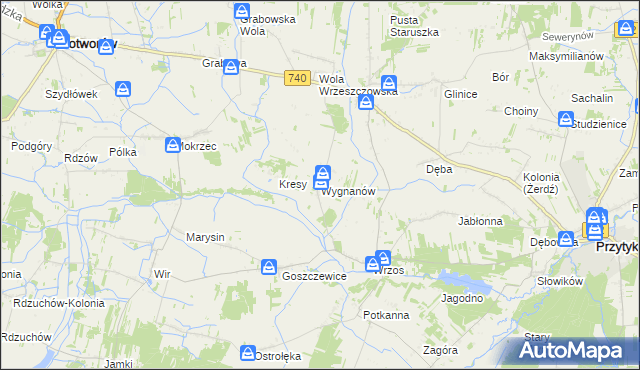 mapa Wygnanów gmina Przytyk, Wygnanów gmina Przytyk na mapie Targeo