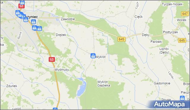 mapa Wykrot, Wykrot na mapie Targeo