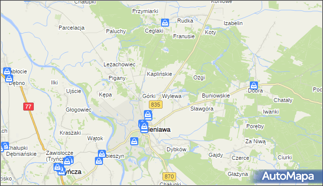 mapa Wylewa, Wylewa na mapie Targeo