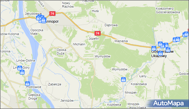 mapa Wymysłów gmina Annopol, Wymysłów gmina Annopol na mapie Targeo