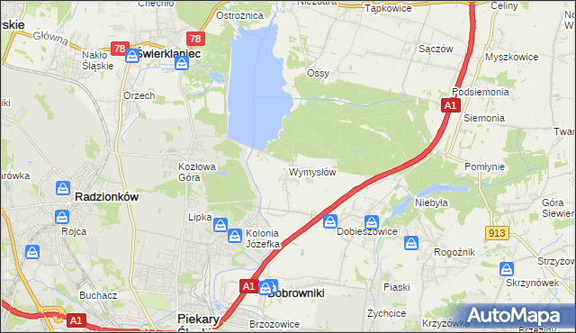mapa Wymysłów gmina Bobrowniki, Wymysłów gmina Bobrowniki na mapie Targeo