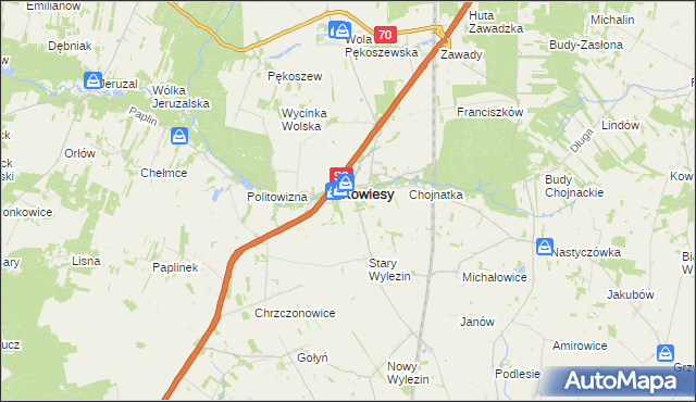 mapa Wymysłów gmina Kowiesy, Wymysłów gmina Kowiesy na mapie Targeo