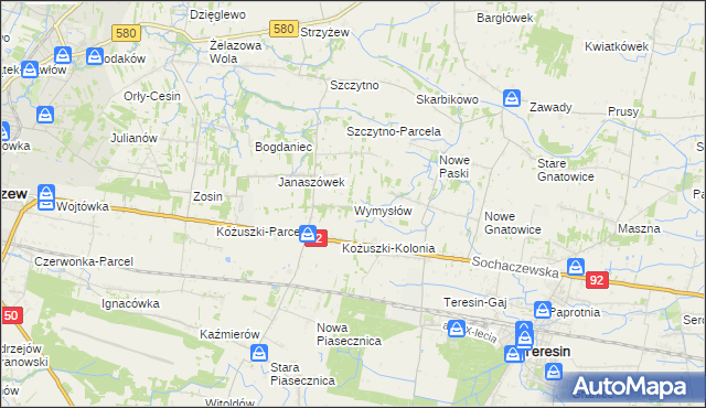 mapa Wymysłów gmina Sochaczew, Wymysłów gmina Sochaczew na mapie Targeo