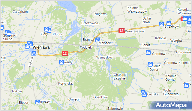 mapa Wymysłów gmina Wolanów, Wymysłów gmina Wolanów na mapie Targeo