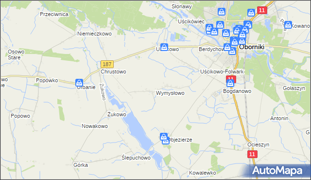 mapa Wymysłowo gmina Oborniki, Wymysłowo gmina Oborniki na mapie Targeo