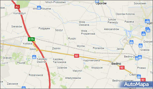 mapa Wyrów gmina Bedlno, Wyrów gmina Bedlno na mapie Targeo