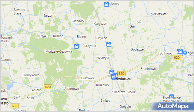 mapa Wyrzyki gmina Świercze, Wyrzyki gmina Świercze na mapie Targeo