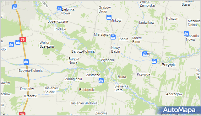 mapa Wysocin gmina Przyłęk, Wysocin gmina Przyłęk na mapie Targeo