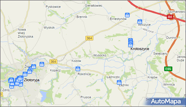 mapa Wysocko gmina Złotoryja, Wysocko gmina Złotoryja na mapie Targeo