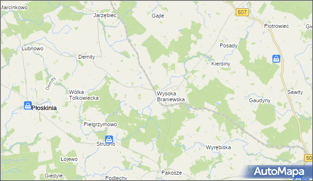 mapa Wysoka Braniewska, Wysoka Braniewska na mapie Targeo