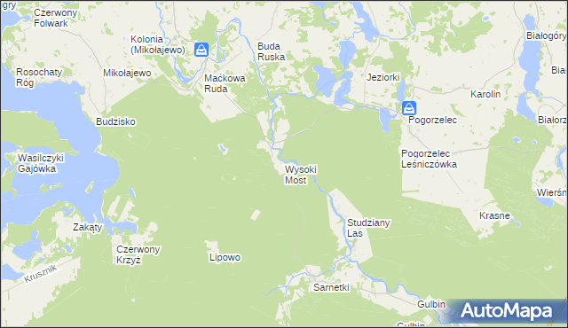 mapa Wysoki Most gmina Giby, Wysoki Most gmina Giby na mapie Targeo