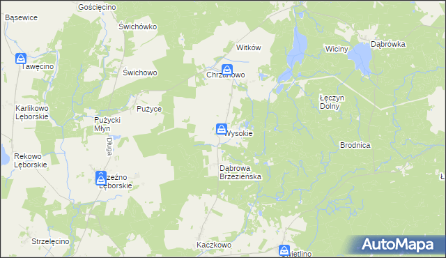 mapa Wysokie gmina Łęczyce, Wysokie gmina Łęczyce na mapie Targeo