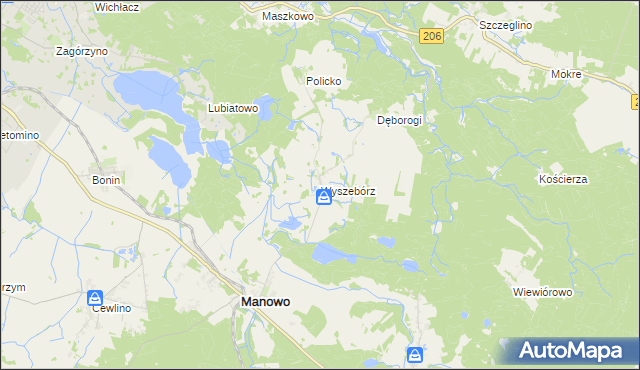 mapa Wyszebórz, Wyszebórz na mapie Targeo