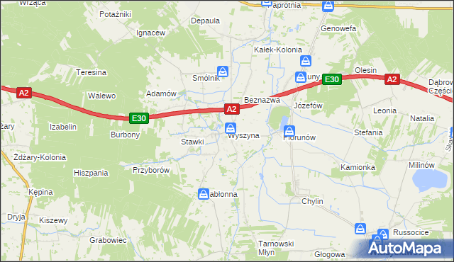 mapa Wyszyna gmina Władysławów, Wyszyna gmina Władysławów na mapie Targeo