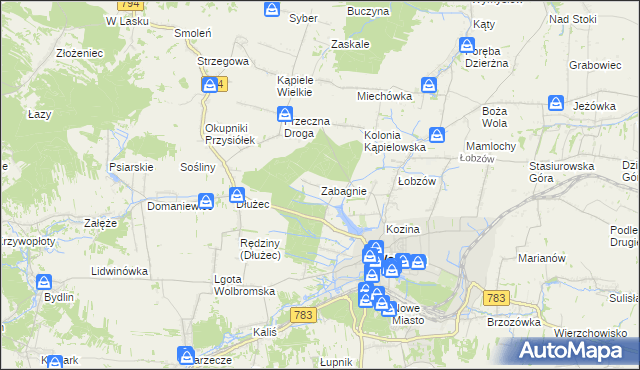 mapa Zabagnie gmina Wolbrom, Zabagnie gmina Wolbrom na mapie Targeo