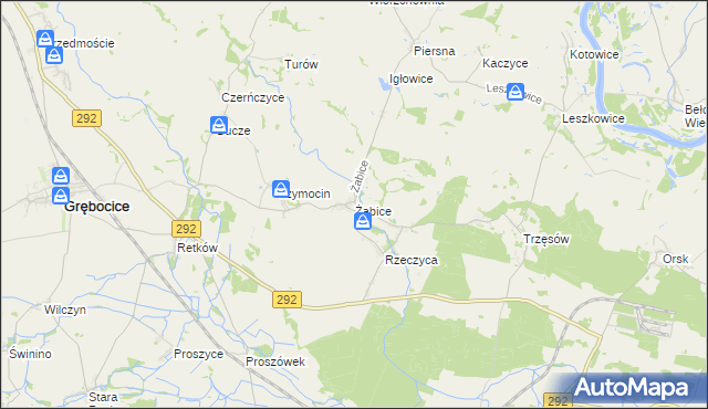 mapa Żabice gmina Grębocice, Żabice gmina Grębocice na mapie Targeo