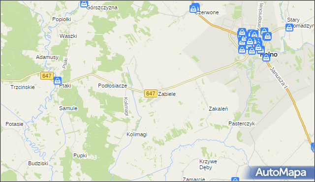mapa Zabiele gmina Kolno, Zabiele gmina Kolno na mapie Targeo