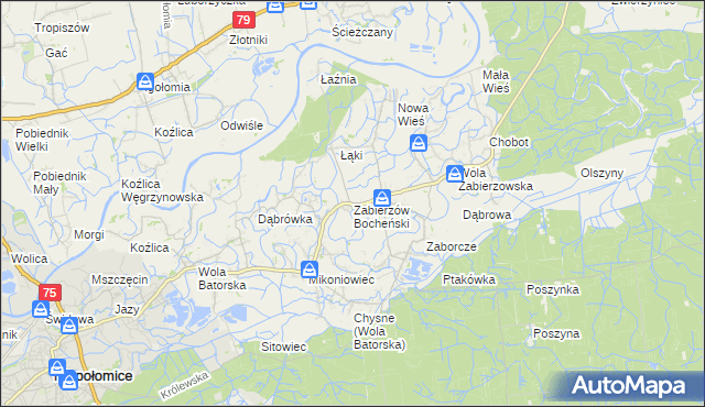 mapa Zabierzów Bocheński, Zabierzów Bocheński na mapie Targeo