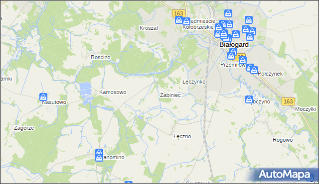 mapa Żabiniec gmina Białogard, Żabiniec gmina Białogard na mapie Targeo