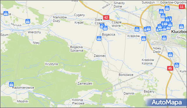 mapa Żabiniec gmina Kluczbork, Żabiniec gmina Kluczbork na mapie Targeo