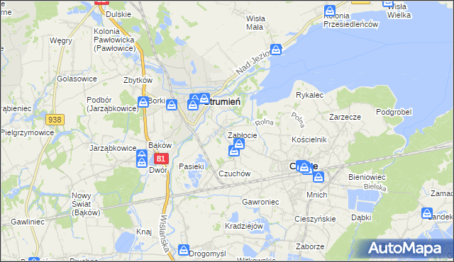 mapa Zabłocie gmina Strumień, Zabłocie gmina Strumień na mapie Targeo